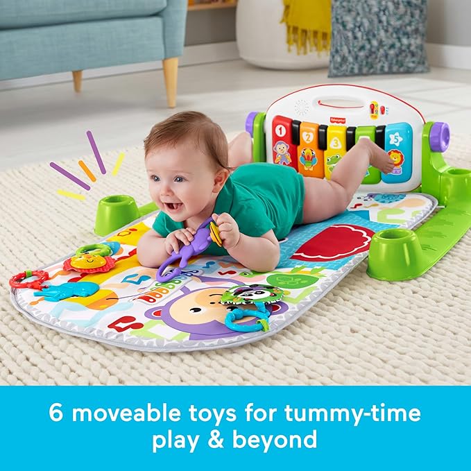 Fisher-Price Baby Playmat Deluxe Kick & Play Piano Gym for Learning & 2 Maracas Soft Rattles for Newborn to Toddler Play Ages 0+ Months