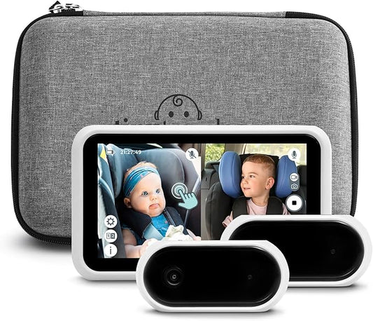 Tiny Traveler Baby Car Monitor for 2 Kids, 5” Touch Screen, No WiFi, Home Travel Roadtrip – Rear-Facing Car Seat Monitor Night Vision Baby Reminder Alert - White