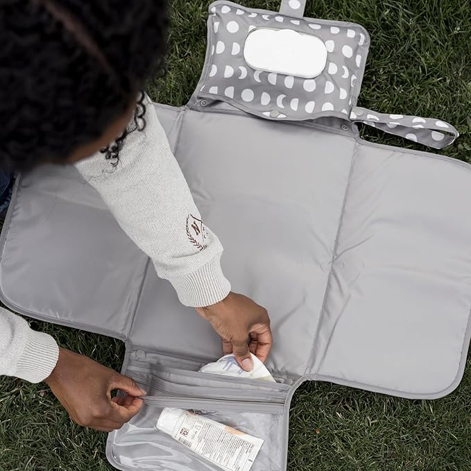 Tiny Twinkle Portable Diaper Changing Pad – Foldable, Waterproof & Compact Travel Changing Mat with Storage | Smart Wipes Pocket for On-The-Go Parents(Luna)