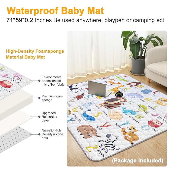 Premium Baby Playpen with Mat, 71x60 Inches Extra Large Playpen for Babies and Toddlers, Indoor & Outdoor Activity Center, Safety Baby Play Pen with Gate Prints