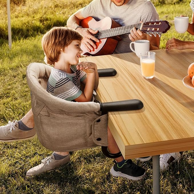 Hook On High Chair - Portable & Foldable for Babies 6-36 Months, Family & Travel Use with Carry Bag(Khaki)