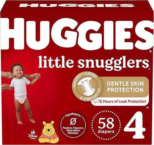 Huggies Size 4 Diapers, Little Snugglers Baby Diapers, Size 4 (22-37 lbs), 58 Count