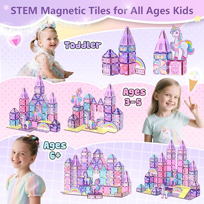 GobiDex Magnetic Building Blocks Unicorn Toys for Girls, Princess Magnetic Tiles Building Toys for Kids Ages 3-5 4-8, STEM Sensory Toddler Game Birthday Gift for Girls Boys Ages 3+