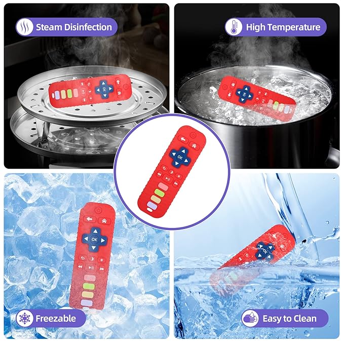 Chuya Remote Teethers Silicone Baby Teething Toys, TV Remote Teether Toy Red