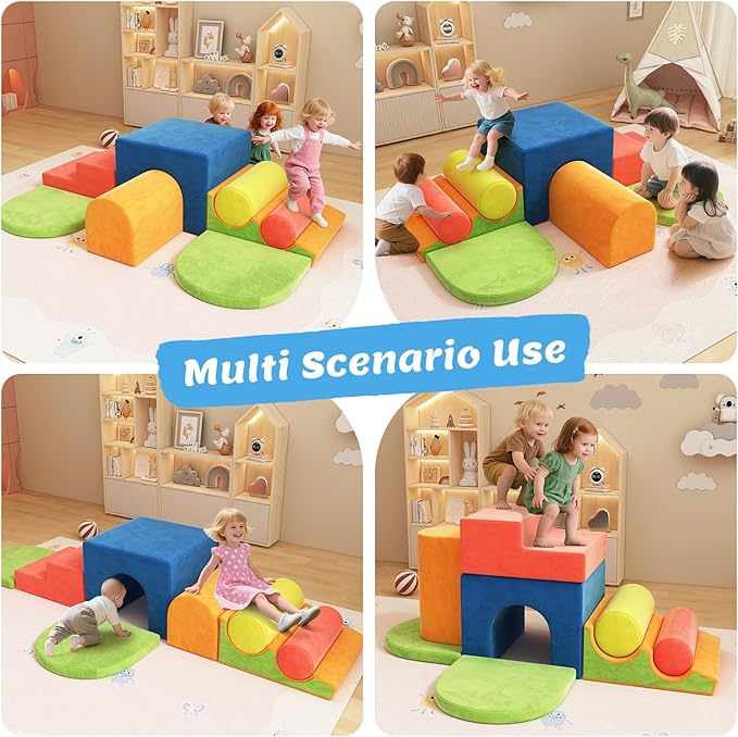 12-Piece Foam Climbing Blocks for Toddlers, Indoor Baby Climbing Gym Soft Play Set, Macaron Color Climbing Toys for 1 Year Old, Montessori Crawl & Climb Activity Foam Play Equipment