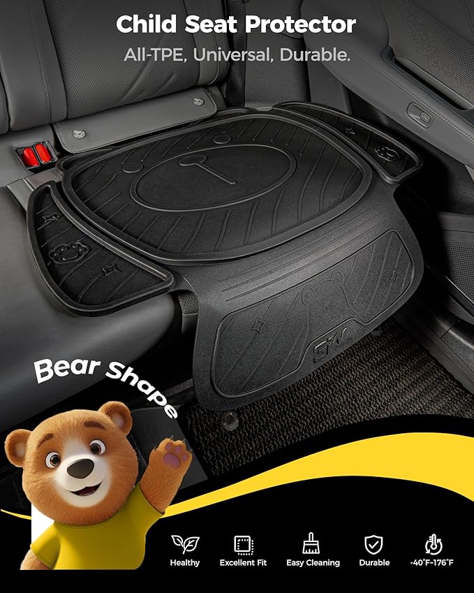3W Car Seat Protector for Child car seat，TPE All Weather Heavy Duty Car Accessories, Applicable to All Models, Bear Baby Model, Black