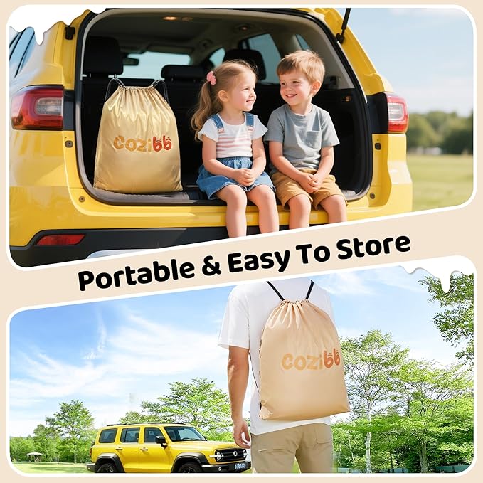 CoziBB Inflatable Toddler Travel Bed, Portable Travel Bed with Flocked Mattress, Built-in Pillow & Carry Bag, 4 Side Safety Bumpers for Toddlers-Cute Bee