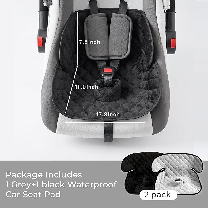 2 Pack Baby Waterproof Car Seat for Potty Training Pad,Piddle Pads Carseat Protector with Waterproof Seat Liner (Grey-1 Pack+Black-1 Pack)