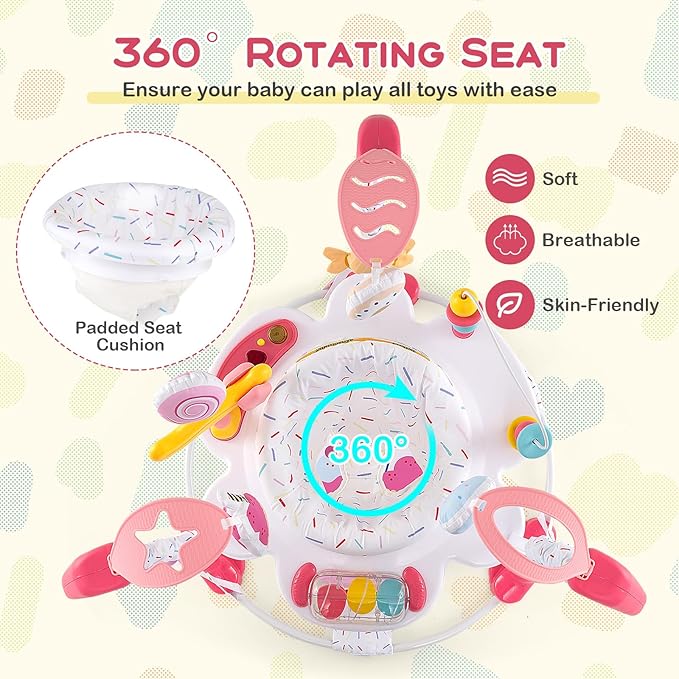 BABY JOY Baby Jumpers and Bouncers, Infant Activity Center with Music Lights Sounds, 360° Rotating Seat and 3 Adjustable Heights, Baby Play and Learning Center for 6-12 Months