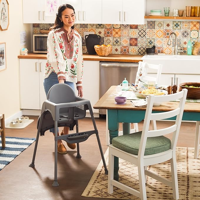 Cosco Kids Canteen High Chair Lightweight Portable Baby Feeding Chair with Adjustable Tray, Easy to Clean, Kitchen or Dining Use, Toddlers Up to 33 lbs, Mono Black