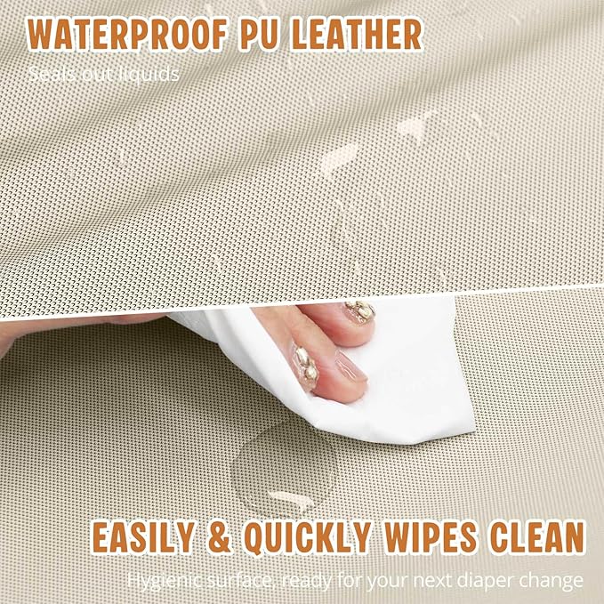 Vegan Leather Baby Changing Pad, Waterproof & Wipeable Soft Diaper Changing Mat 32“ x 16.6" Comfortable Infant Changing Station for Dresser & Table