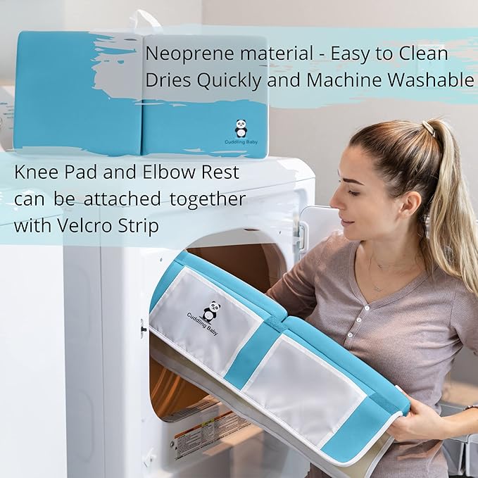 Bath Kneeler and Elbow Rest Pad Set - 2PC Premium Baby Bath Mat Set - Non-Slip Kneeling Pad with Storage Pockets - Machine Washable, Durable Foam Pad Bundle - Blue