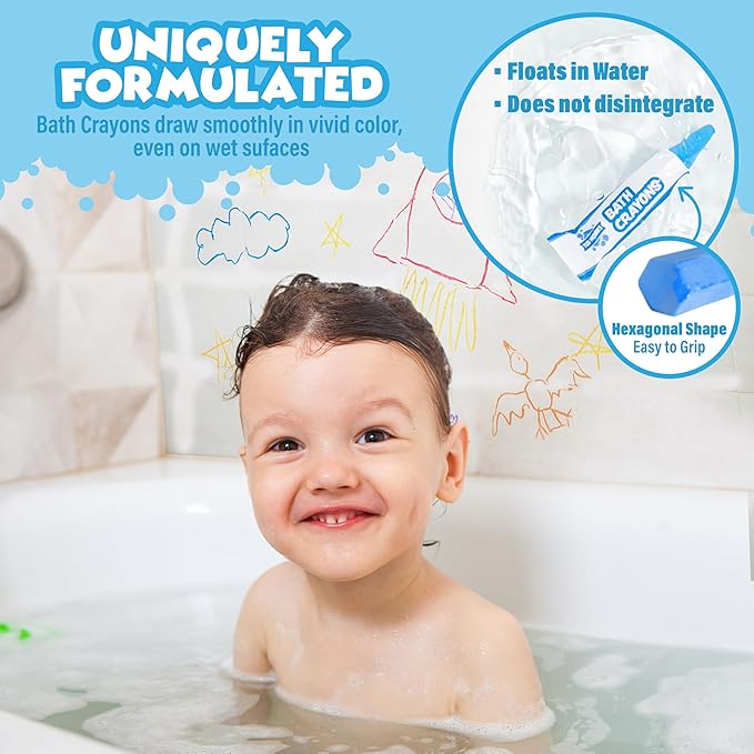 Tub Works® Kids Bath Toy Set | Nontoxic | Fizzy Bath Color Tablets (150 Count), Smooth™ Bath Crayons (12 Pack), Bath Paint Soap (6 Pack), Bath Paint Sticks™ (12 Pack) & Bath Slime Body Wash (4 Pack)