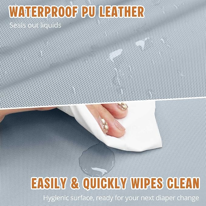 Vegan Leather Baby Changing Pad, Waterproof & Wipeable Soft Diaper Changing Mat 32“ x 16.6" Comfortable Infant Changing Station for Dresser & Table