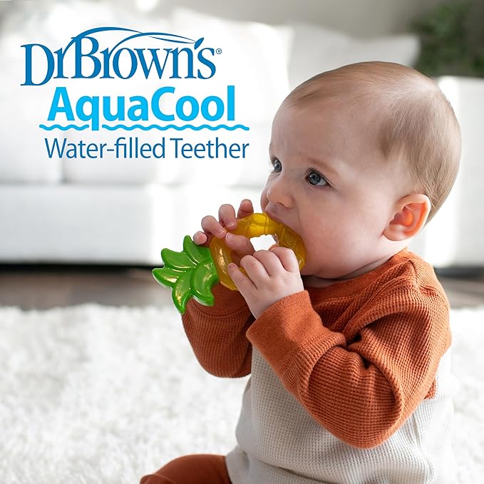 Dr. Brown's AquaCool Water-Filled Baby Teether, Cools & Massages Sore Gums, BPA Free, Pineapple and Apple, 2 Pack, 3m+