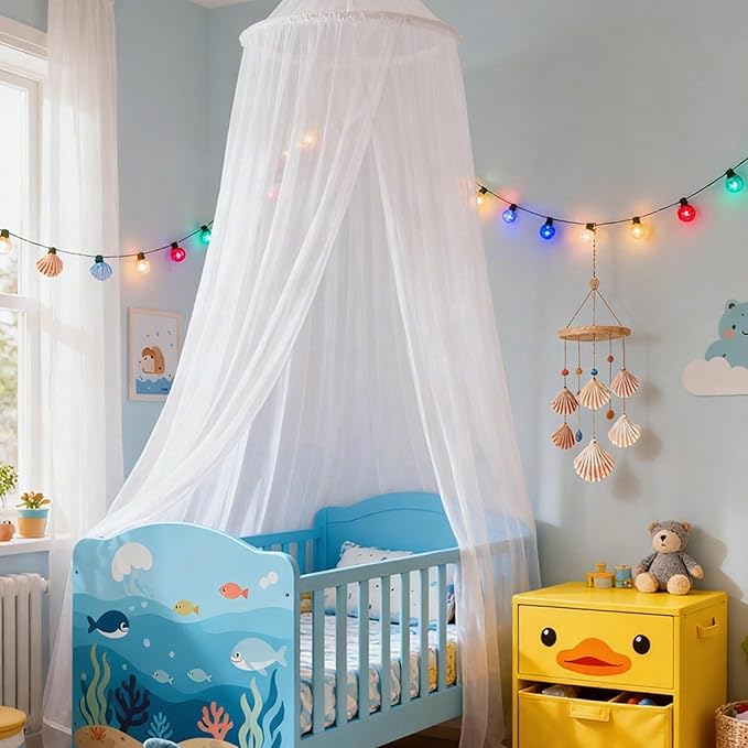 White Bed Canopy for Girls,X-Large Princess Hanging Netting for Kids Bed Room Decor Mosquito Net for Baby Crib, Twin to King Size Bed