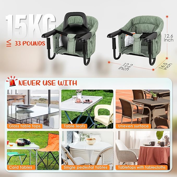 Hook On High Chair - Portable & Foldable for Babies 6-36 Months, Family & Travel Use with Carry Bag(Sage Green)