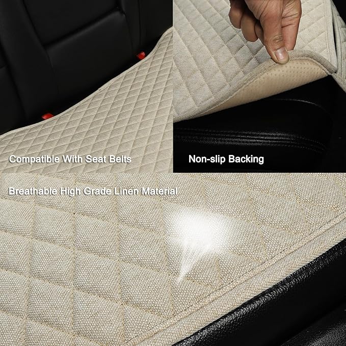 West Llama Linen Car Seat Covers,Bottom Seat Covers for Cars Include 1 Rear Bench Cover Universal Fits 90% Vehicles,SUVs,Cars,Sedans,Beige