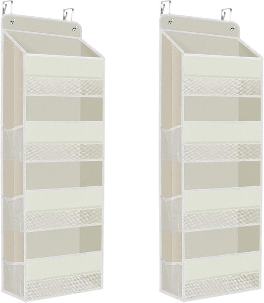2 Pack Over The Door Organizer, Hanging Storage Organizer with Clear Window, 40lb Ultra Sturdy Large Capacity Room Organizer for Pantry Laundry Bathroom Nursery Closet (Beige)