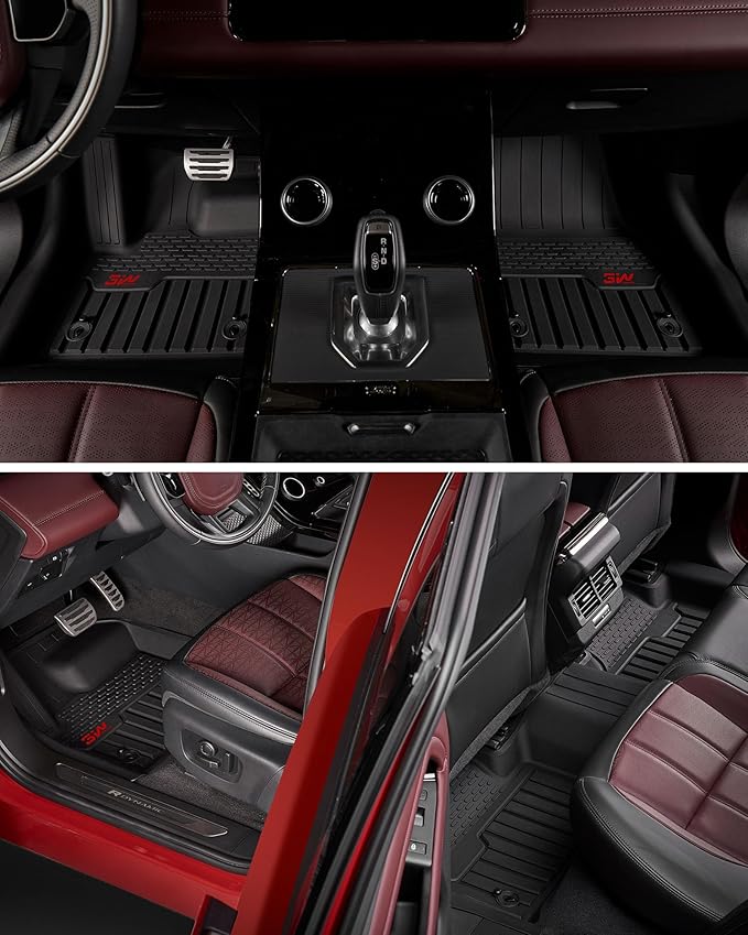 3W Floor Mats Fit for Land Rover/Range Rover Evoque 2020-2024 2025 2026, TPE All Weather Custom Fit Floor Liner,1st & 2nd Row Full Set TPE All-Weather Car Mats with Red Logo, Black