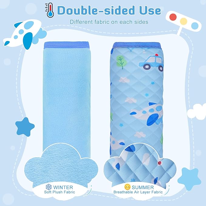 INFANZIA Car Seat Strap Covers for Infants Babies, Soft Carseat Shoulder Pads for Kids, Double-Sided Use Seatbelt Cushion Covers for Stroller, Pushchair & High Chair (Blue)