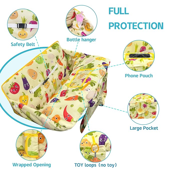 Shopping Cart Cover for Baby,2-in-1 Baby Cart Covers with Portable Cloth Bag Cart Seat Pad for Babies Grocery Cushion Cover Restaurant,Suitable for All Supermarkets and Restaurants