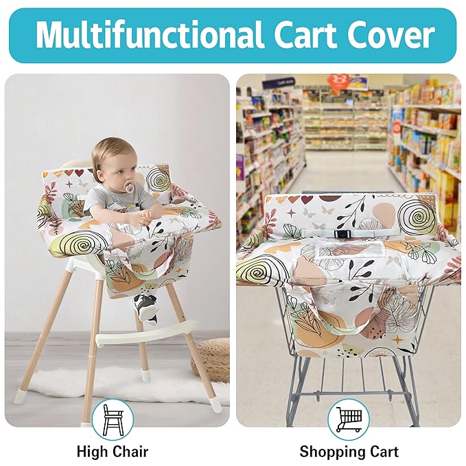 Shopping Cart Cover for Baby,2-in-1 Baby Cart Covers with Portable Cloth Bag Cart Seat Pad for Babies Grocery Cushion Cover Restaurant,Suitable for All Supermarkets and Restaurants