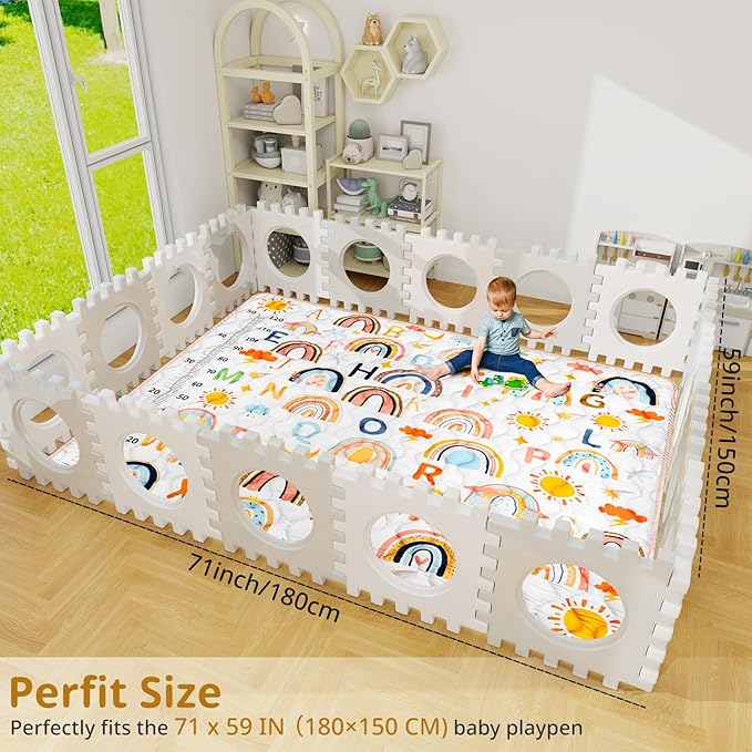 Baby Gyms Playmats for Playpen, 71"×59" Boho Rainbow Play Mat for Playpen Playyards Thicken Soft Padding Foam Playmats for Babies Toddlers Infants Baby Crawling Mat Pad Tummy Time