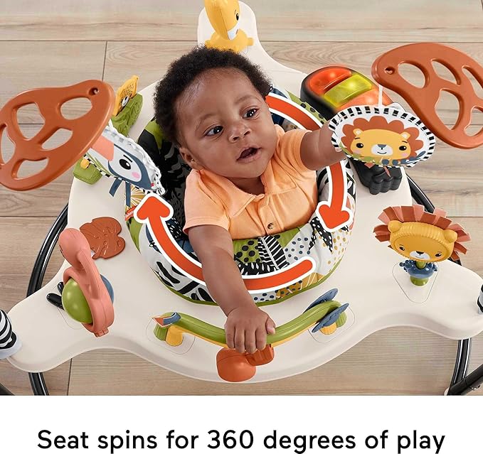Fisher-Price Baby Bouncer Palm Paradise Jumperoo Activity Center with Music Lights Sounds and Developmental Toys