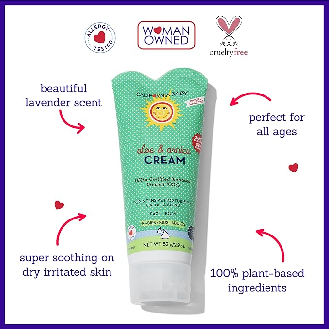 California Baby Aloe Vera & Arnica Cream | Soothing After Sun Lotion | 100% Plant-Based Sunburn Relief | Moisturizes Irritated Skin | 82 g / 2.9 oz.