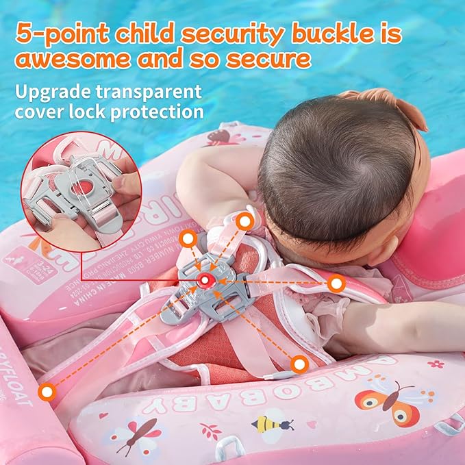 Mambobaby Float with Canopy and Tail New Upgraded Non-Inflatable Baby Pool Float Mambo Float Swim Trainer Solid Infant Swim Float Adjustable Pearl Foam Baby Swim Ring