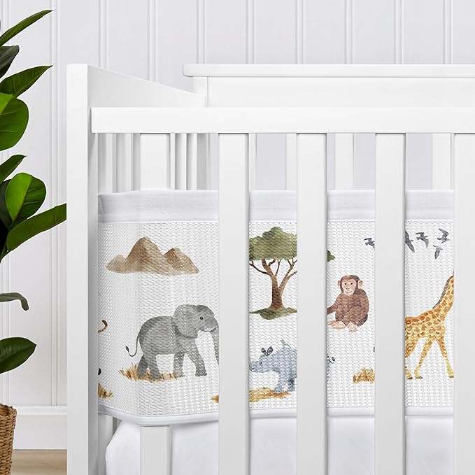 Sweet Jojo Designs + BreathableBaby 2-Piece Breathable Mesh Crib Liner Set (Jungle Animals) for Boys/Girls, Baby, Infants/Newborn Nursery (Boho, Safari Animal, Elephant, Lion, Leopard, Cheetah, Green)