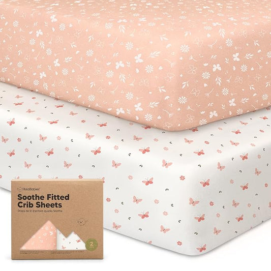 KeaBabies 2-Pack Organic Crib Sheets for Boys, Girls - 52x28 Fitted Crib Mattress Sheet Neutral, Breathable Jersey Cotton Cover for Baby Bed, Toddler Mattress, Soft & Cute Prints (Butterflies)