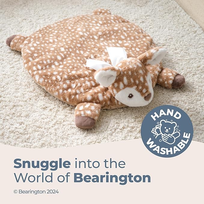 Bearington Baby Lil’ Willow Tummy Time Mat, 30 x 30 Inch Fawn Plush Stuffed Animal Blanket, Woodland Nursery Décor