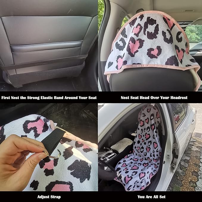 Car Seat Cover Protector Front Seats,for Gym Workout,Running,Swimming,Beach and Hiking,Waterproof Sweat Towel Bucket Seat Covers for Cars SUV Trucks (Leopard Print, 2Pcs)