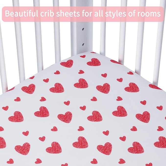 Baby Crib Sheets for Boys Girls, 2 Pack Fitted Crib Sheet for Standard Crib and Toddler Mattress, Soft Microfiber Baby Sheet 52x28x8in. (Love & Pink)