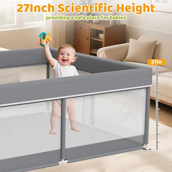 79x71 Inch Baby Playpen - Large Playpen for Babies and Toddlers, Baby Play Yard for Indoor & Outdoor, Toddler Fence Play Area with Skin-Friendly Fabric and Soft Breathable Mesh, Dark Grey