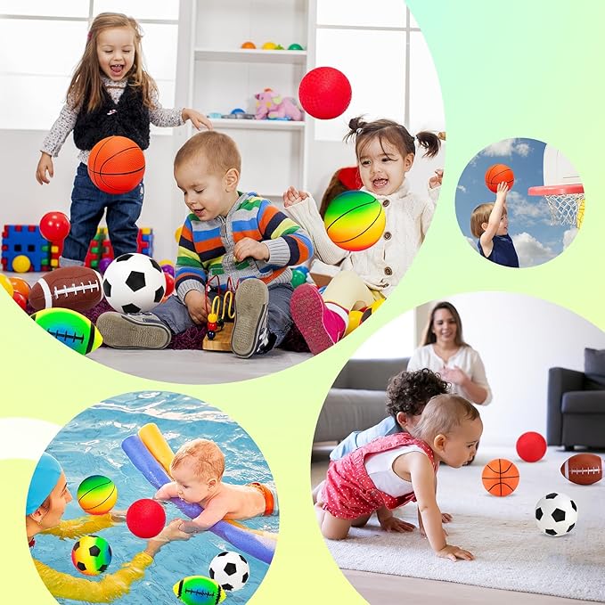 Balls for Toddlers Kids - 7 Pack 5" Small Playground Balls Soft Rubber - Indoor Outdoor Toddler Toys - 2 Footballs, 2 Basketballs, 2 Soccer Balls 1 Kickball -Birthday Gift Boys Girls 1-3 3-5