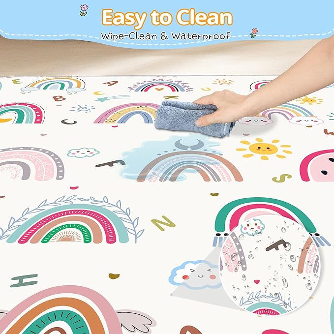 Baby Play Mat, 1-Inch Thick Foam 50" X 50" Playpen Mat,Waterproof & Non - Slip Playmat for Baby Play on Floor, Wipe - Clean, Ideal for Infants, Toddlers & Kids' Crawling and Tummy Time(Rainbow)