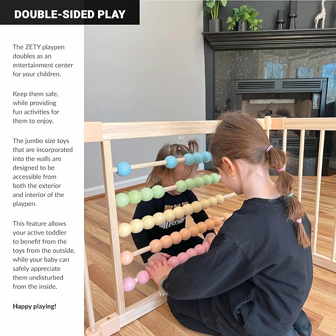 Wooden Playpen Extra Large for Toddlers and Babies - 3 Theme Toy Design - (8/10) Wood Panels - Foldable and Adjustable Baby playpen - Extra Large Baby playpen