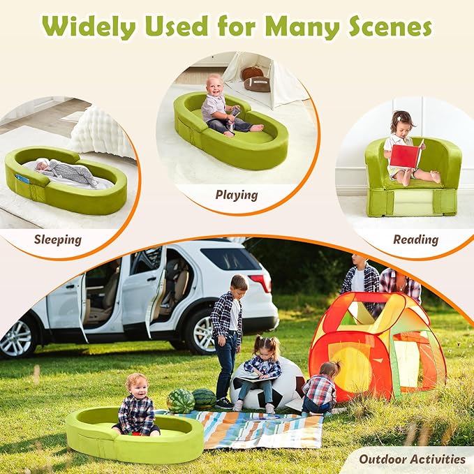 Toddler Travel Bed-Portable Toddler Bed, Foldable 2-in-1 Travel Toddler Bed Kids Sofa, Soft Foam Toddler Cot with Washable Cover, Convertible Sofa Bed for Toddler and Kids for Indoor&Outdoor Use