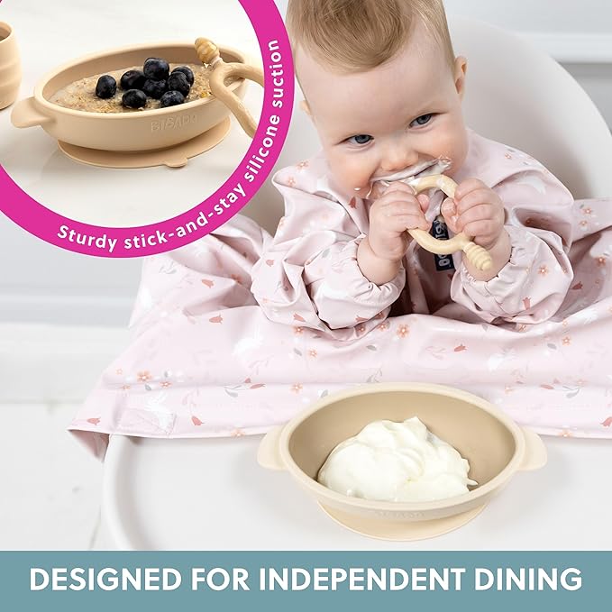 BIBaDO - Silicone Baby Bowl (Fawn) - Stay Put Suction Bowl - Oval Shape - First Meals & Snacks - Durable, Dishwasher & Microwave Safe, BPA Free - Medical Grade - Baby Essentials - 6 Months to 3 Years