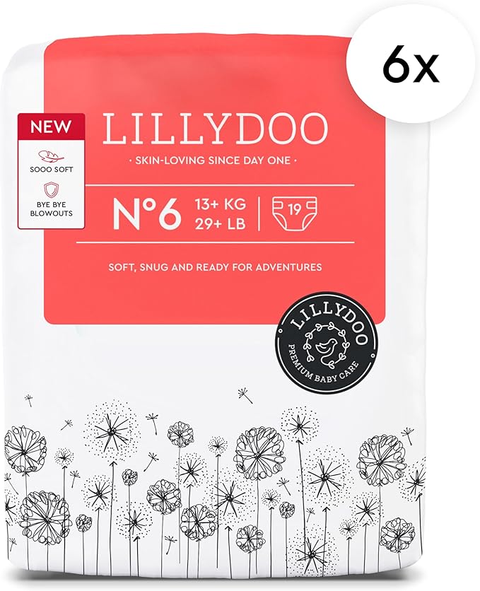 Baby Diapers - Size 6 (29+ lbs), Monthly Supply (114 Count), Leak Protection, Skin-Friendly, Ultrasoft, Perfume- & Chlorine-Free, Hypoallergenic, Dermatologist Tested, Oeko-TEX®