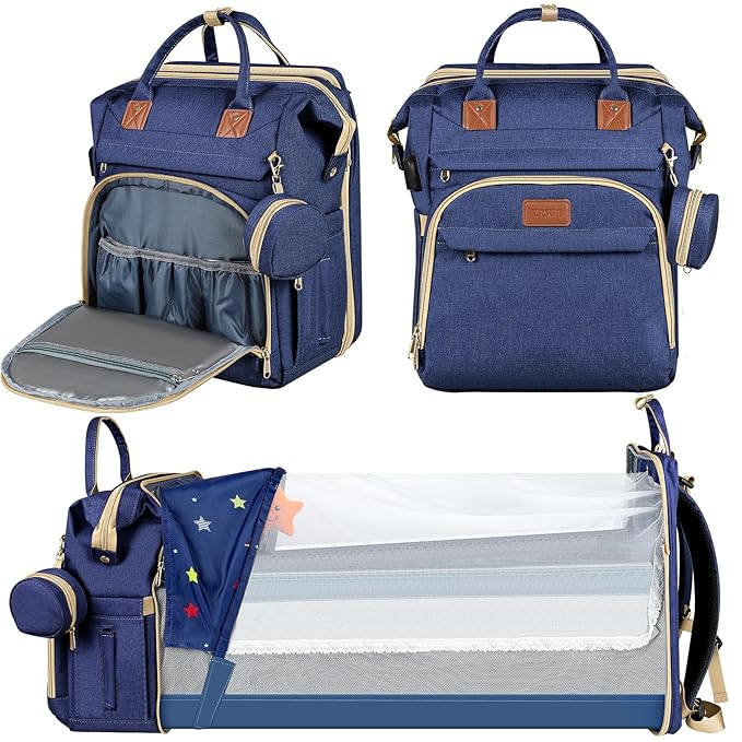 Baby Diaper Bag Backpack,Baby Shower Gifts, Multifunctional Travel Diaper Bag, Gifts for Mom with Portable Diaper Pad (Blue)