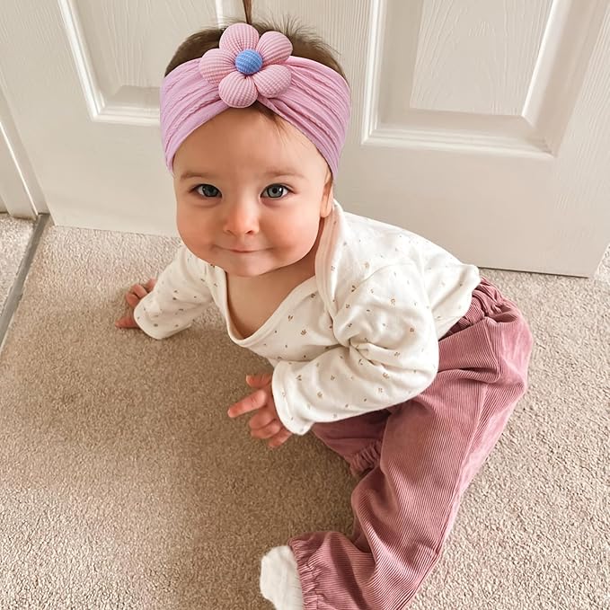 CÉLLOT 5 Pcs Baby Flower Headbands Baby Girls Nylon Headbands Soft Hairbands Hair Accessories for Newborn Infant Toddler Kids（Pink）