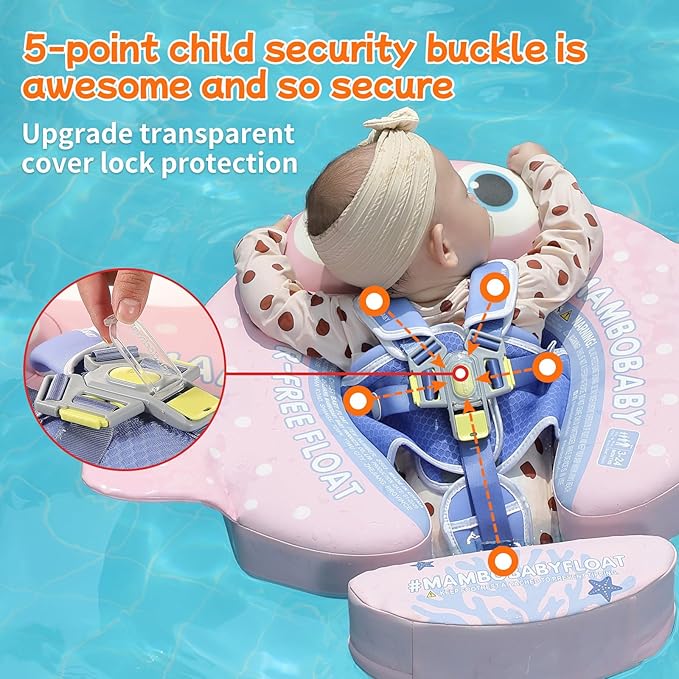 Mambobaby Float with Canopy and Tail New Upgraded Non-Inflatable Baby Pool Float Mambo Float Swim Trainer Solid Infant Swim Float Adjustable Pearl Foam Baby Swim Ring