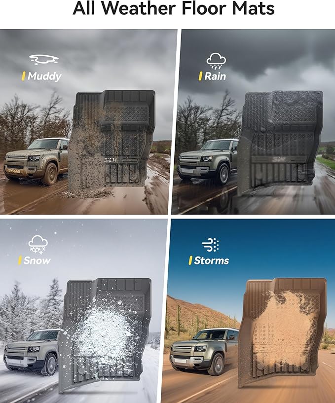 3W Floor mats & Cargo Liner for Land Rover Defender 90 2020-2024 2025(3PCS),TPE All Weather Custom Fit Floor Liner,Black