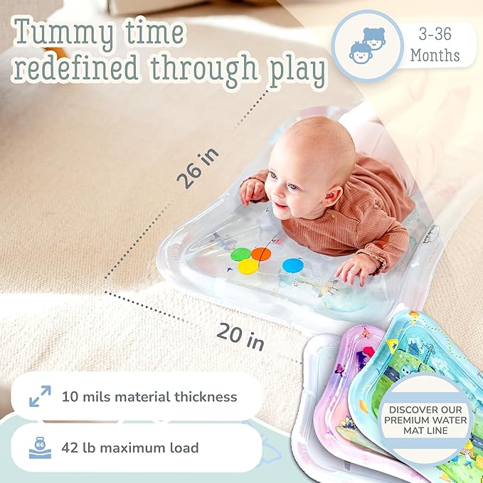Premium Water Play Mat – Award-Winning Inflatable Tummy Time Water Mat – Sensory & Motor Development Designed by Professional Educators – Certified 100% Baby-Safe Materials - Small
