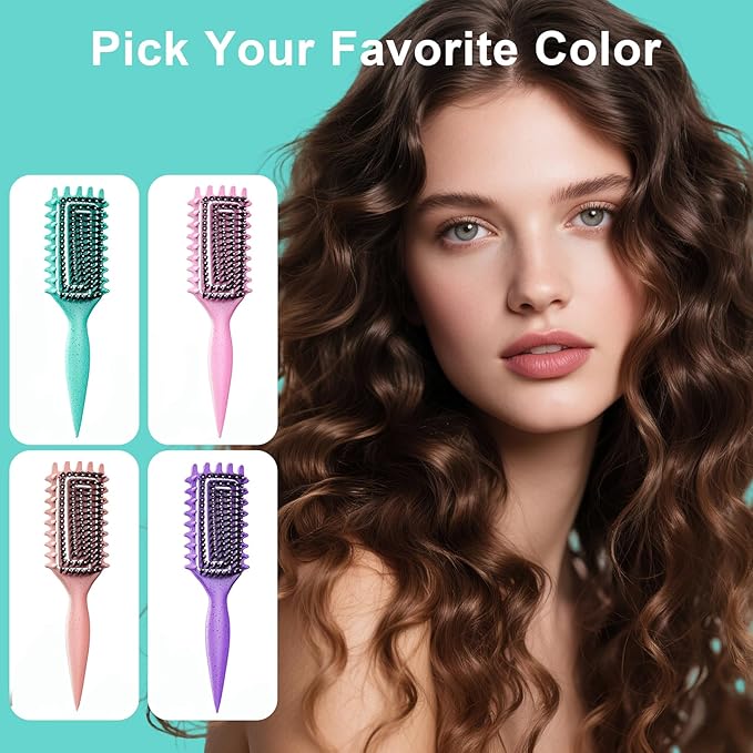 Curly Hair Brush, Curl Defining Brush with Soft Boar Bristles Detangling Tangled Glides, Wide-Teeth Design Effortlessly Shaping & Defining Curls, Curling Definer for Wet & Dry Hair (Green)
