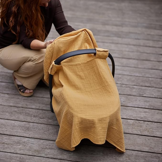 Denmark - 100% Organic Muslin Baby Car Seat Cover Muslin Carseat Canopy Baby Car Seat Covers for Boys and Girls (Autumn Yellow)